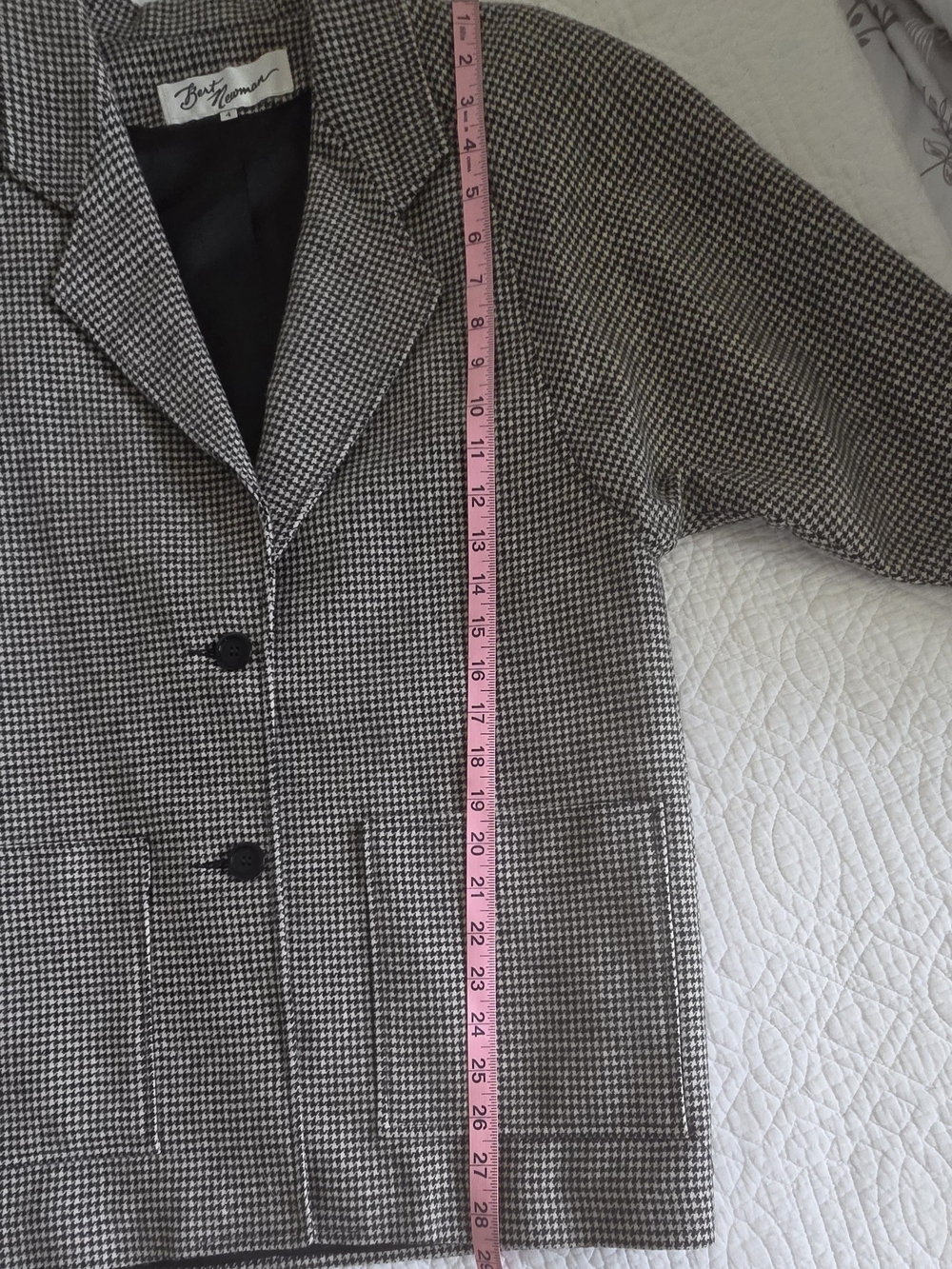 Vintage Wool Houndstooth Blazer Jacket - Black and White - Picture 14 of 16